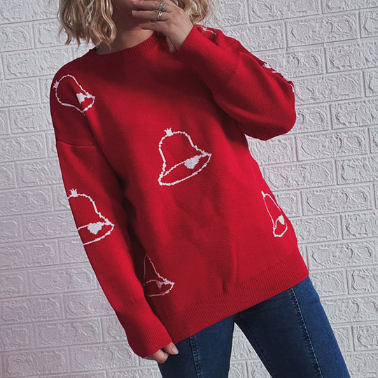 Damen Festlicher Pullover mit fröhlichem Glockenmotiv und lässigem Schnitt EB