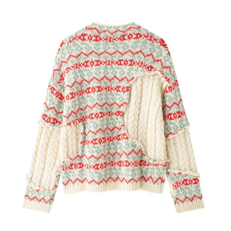 Damen Strickpullover mit farbenfrohem Muster und innovativem Schnitt EB