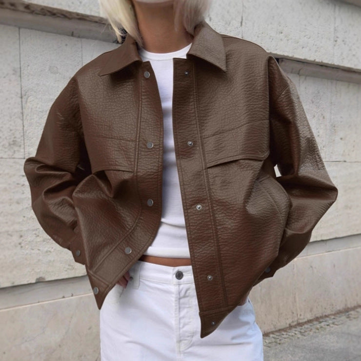 Damen Modische Kunstlederjacke im lässigen Oversized-Schnitt EB