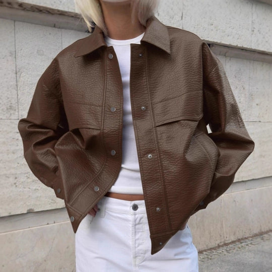 Damen Modische Kunstlederjacke im lässigen Oversized-Schnitt EB