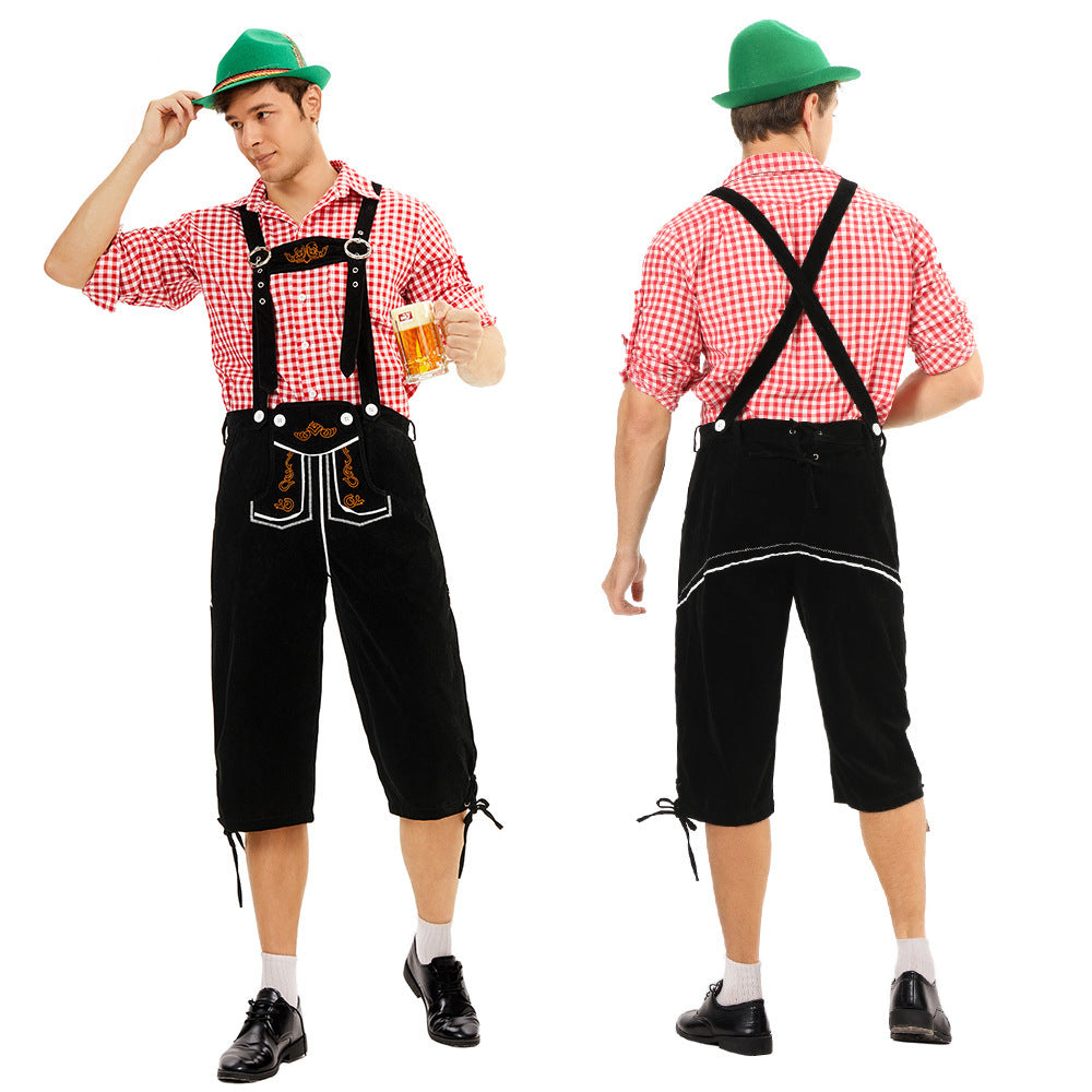 Herren nan knielange Wildlederimitat Lederhose mit detaillierter Stickerei EB