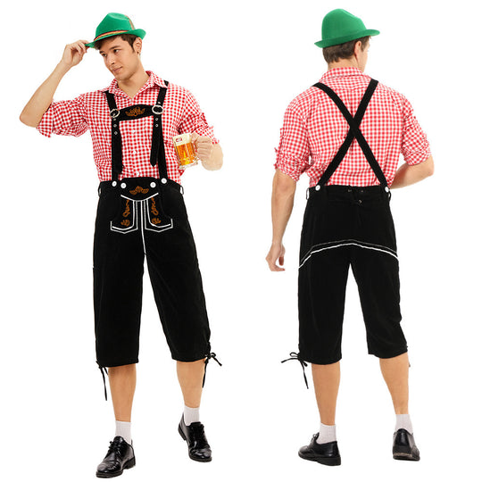 Herren nan knielange Wildlederimitat Lederhose mit detaillierter Stickerei EB