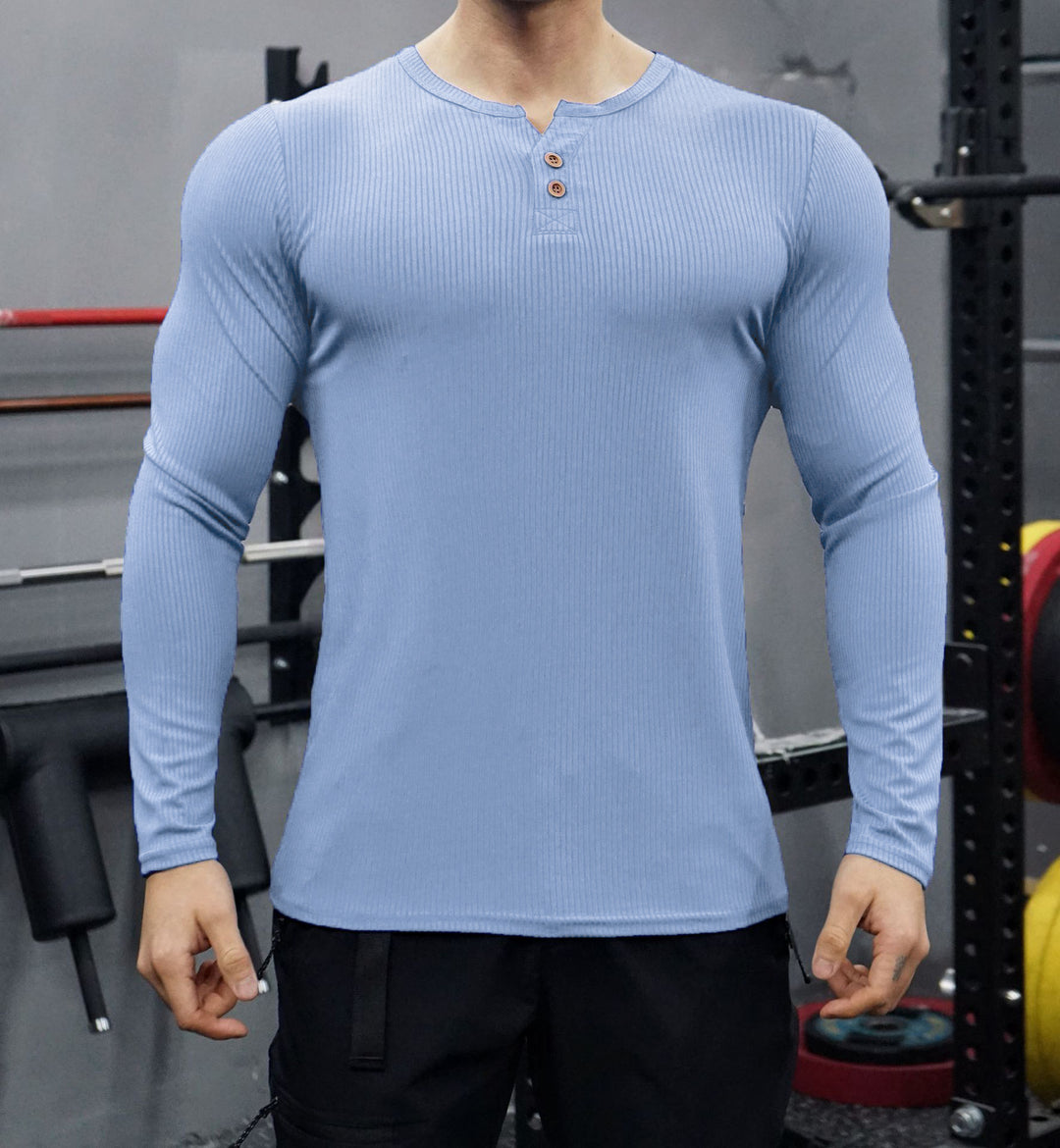 Herren Langarmshirt mit strukturiertem Design und Knopfleiste EB