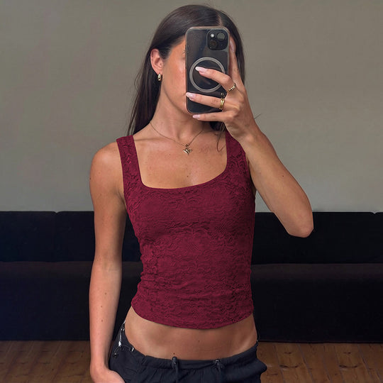 Damen Spitzentop mit quadratischem Ausschnitt und figurbetontem Schnitt EB