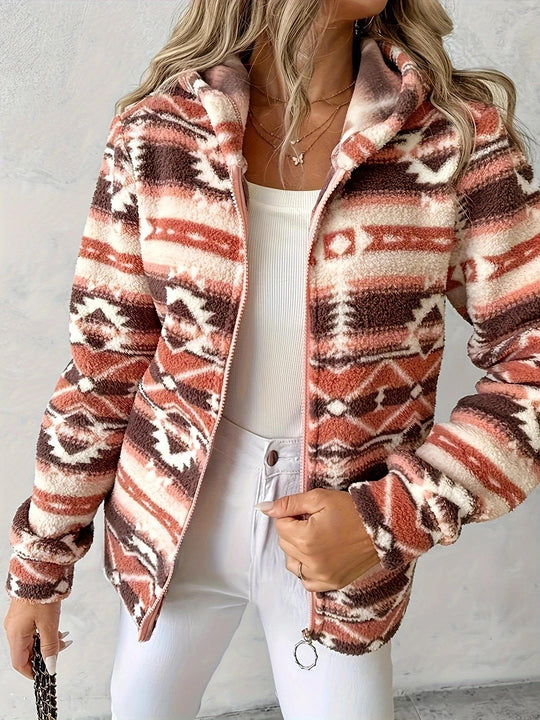 Damen Fleecejacke mit grafischem Muster und praktischen Taschen EB