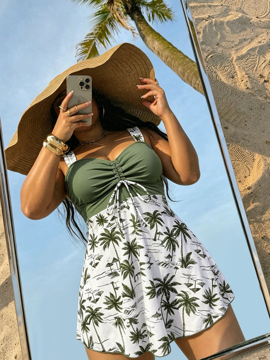 Damen Schwimmdress mit floralem Oberteil und lässigem Rock EB