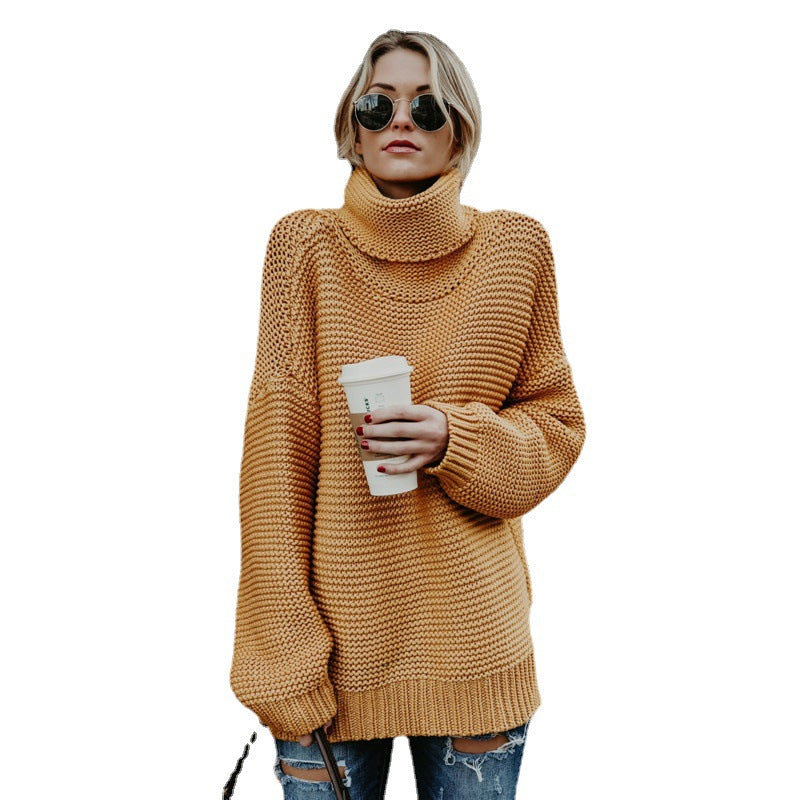 Damen Kuscheliger Strickpullover mit hohem Kragen und strukturierter Oberfläche EB