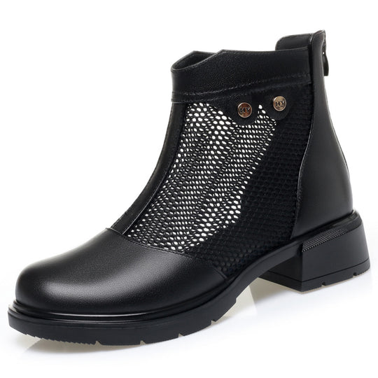 Damen Stiefeletten mit atmungsaktivem Netzdesign und robustem Blockabsatz EB