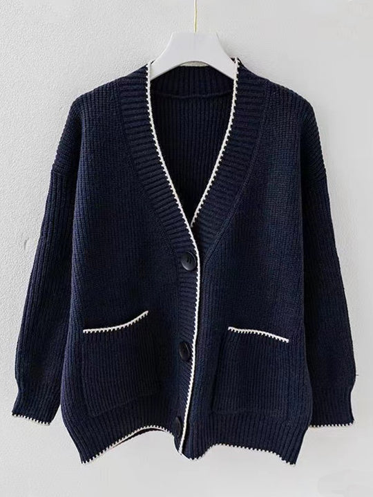 Damen Strickjacke mit modernen Taschen und kontrastierenden Details EB
