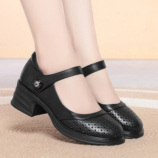 Damen Mary Jane Schuhe mit dekorativer Schnalle und atmungsaktiver Oberflächenstruktur EB