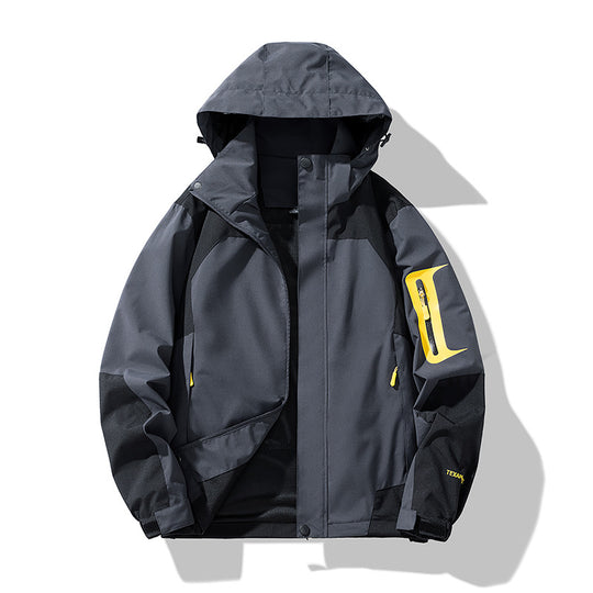 Herren winddichte Softshell-Outdoorjacke mit verstellbarer Kapuze, verschließbarer Ärmeltasche und atmungsaktiver Membran EB