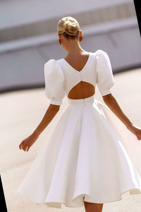 Damen A-Linie Kleid mit Puffärmeln und Taillierung EB