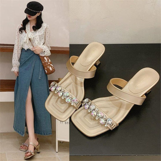 Damen elegante Slipper mit funkelnden Strassverzierungen EB