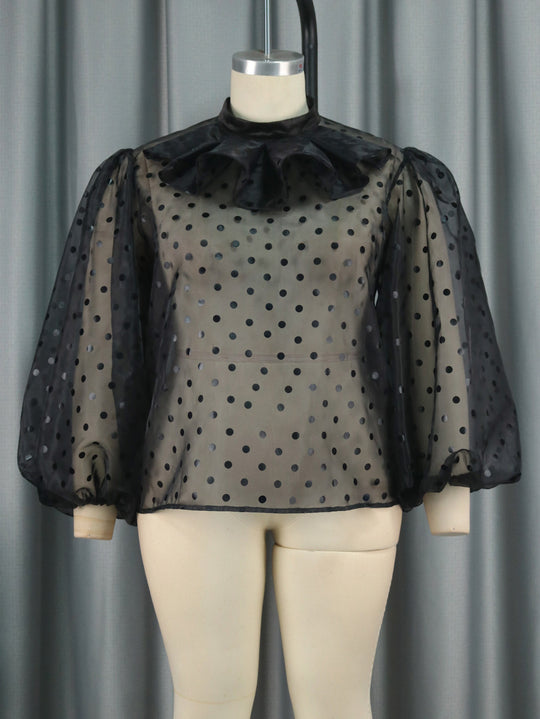 Damen Bluse mit voluminösen Puffärmeln und Polka-Dots EB