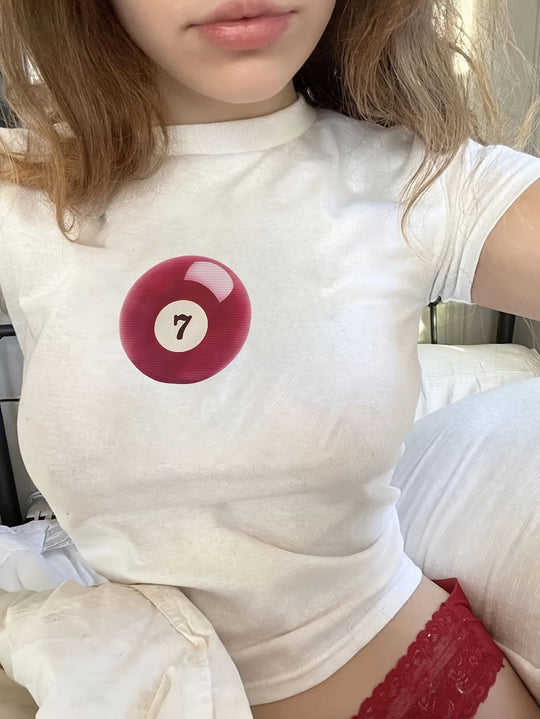 Damen Crop-T-Shirt mit animalistischem Lippenmotiv und auffälligem Schriftzug EB