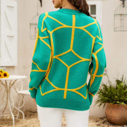 Damen strukturiertes Pullover mit geometrischem Muster und lässigem Schnitt EB