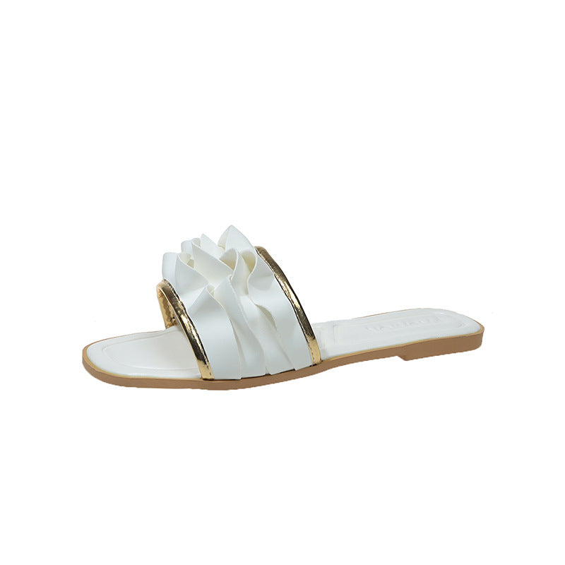 Damen elegante Riemensandalen mit dekorativem Rüschendetail EB