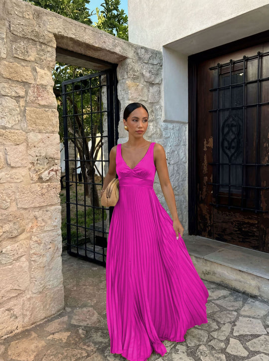 Damen Plisseekleid mit tiefem V-Ausschnitt und eleganter Silhouette EB