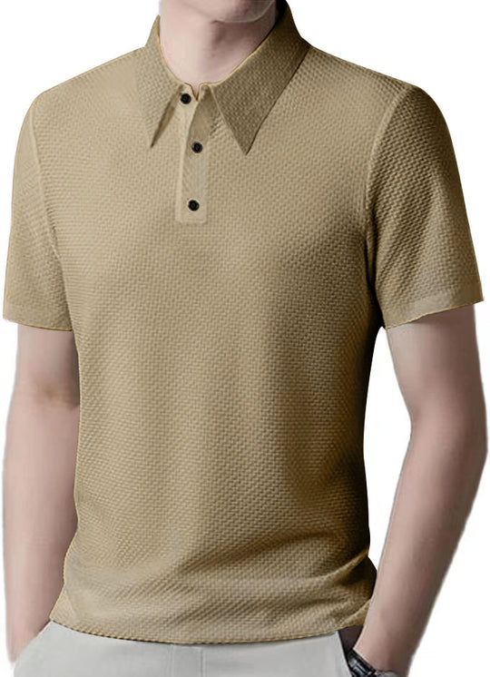 Herren nan Mikrostruktur-Poloshirt mit Hemdkragen, dezenter Knopfleiste und atmungsaktivem Jersey EB