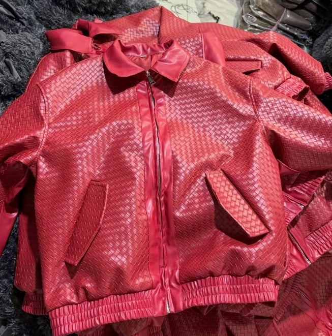 Damen modische Kunstleder-Bomberjacke mit strukturiertem Design und elastischem Bund EB
