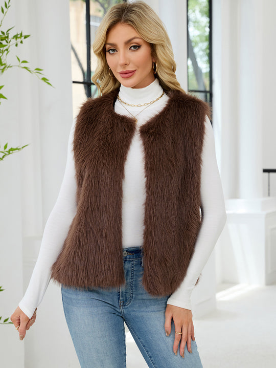 Damen Flauschige Kunstpelzweste mit voluminösem Kragen EB
