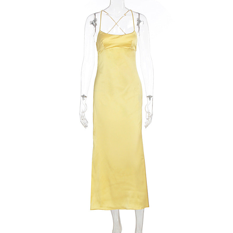 Damen elegantes Satin-Nachtkleid mit schmalen Spaghettiträgern und fließendem Schnitt EB