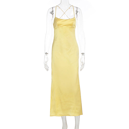 Damen elegantes Satin-Nachtkleid mit schmalen Spaghettiträgern und fließendem Schnitt EB
