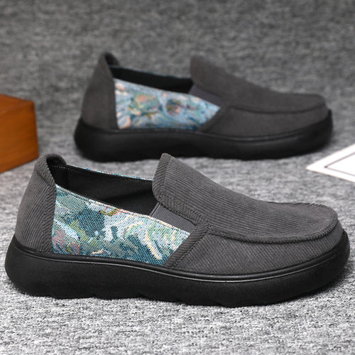 Damen Bequeme Slip-On Schuhe mit floralem Stoffeinsatz EB