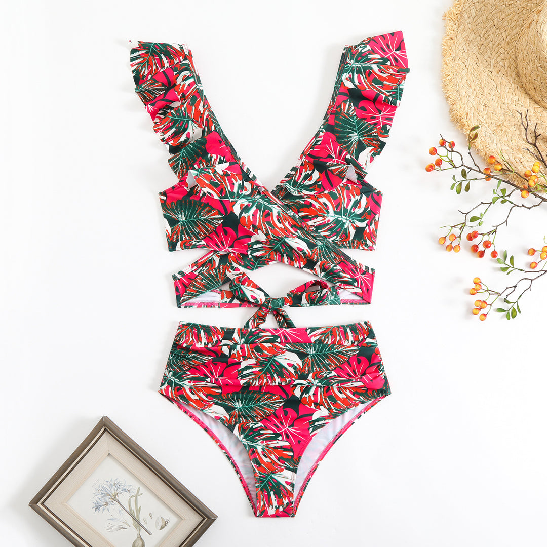 Damen Stilvolles Wickel-Bikini-Set mit Rüschendetails EB