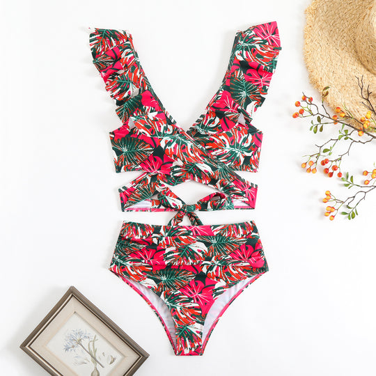 Damen Stilvolles Wickel-Bikini-Set mit Rüschendetails EB