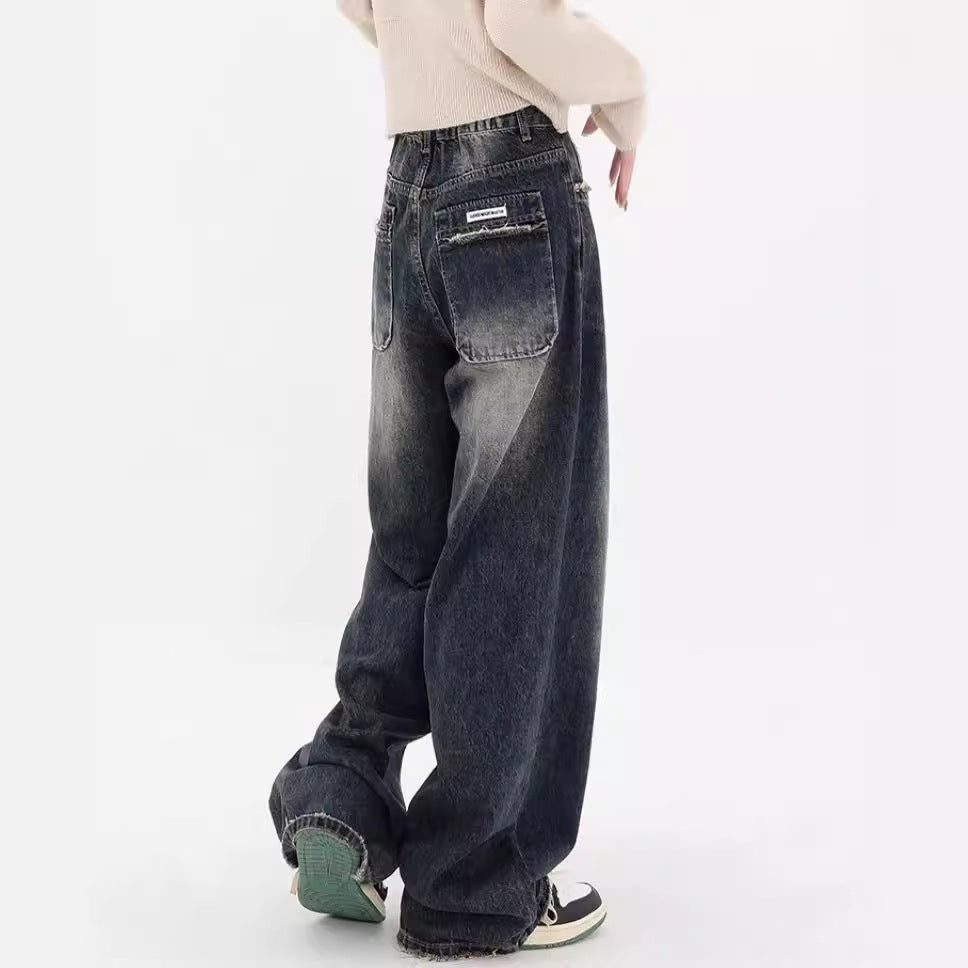 Damen Weite Baggy-Jeans mit authentischem Used-Look EB
