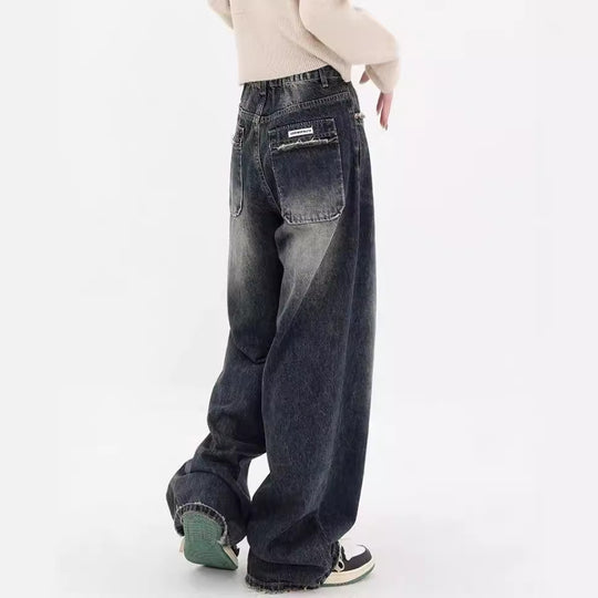 Damen Weite Baggy-Jeans mit authentischem Used-Look EB