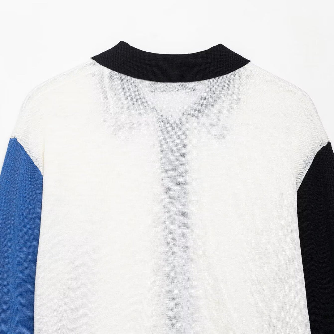 Damen modische Strickjacke mit farblich abgesetzten Ärmeln und Knopfverschluss EB