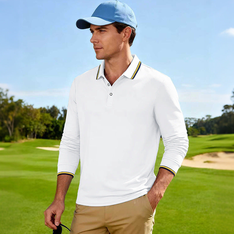 Herren Golf-Performance-Poloshirt langärmlig atmungsaktiv mit Kontrastkragen EB