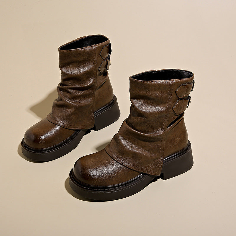 Damen modische Stiefeletten mit asymmetrischem Design und robustem Profil EB