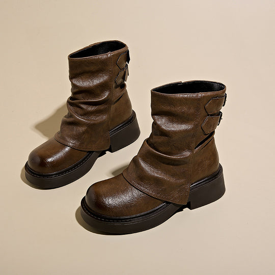 Damen modische Stiefeletten mit asymmetrischem Design und robustem Profil EB