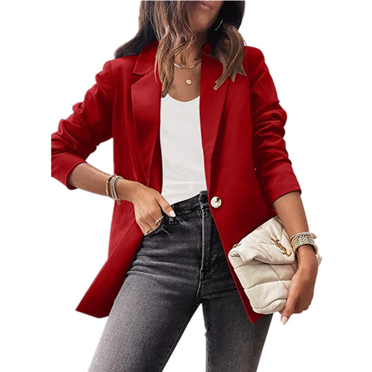 Damen eleganter Blazer mit ausgefallenem Schnitt und dezenten Knopfdetails EB