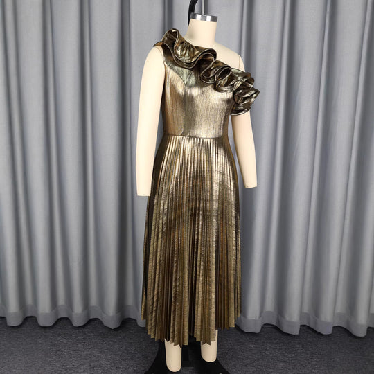 Damen elegantes schimmerndes Abendkleid mit Raffungen EB