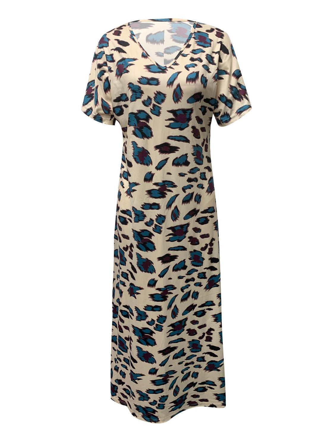 Damen Maxikleid mit V-Ausschnitt und modischem Tierdruck EB
