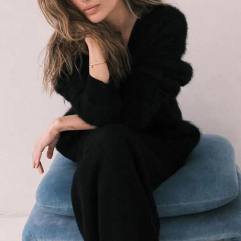 Damen flauschiger Cardigan mit V-Ausschnitt und übergroßem Schnitt EB