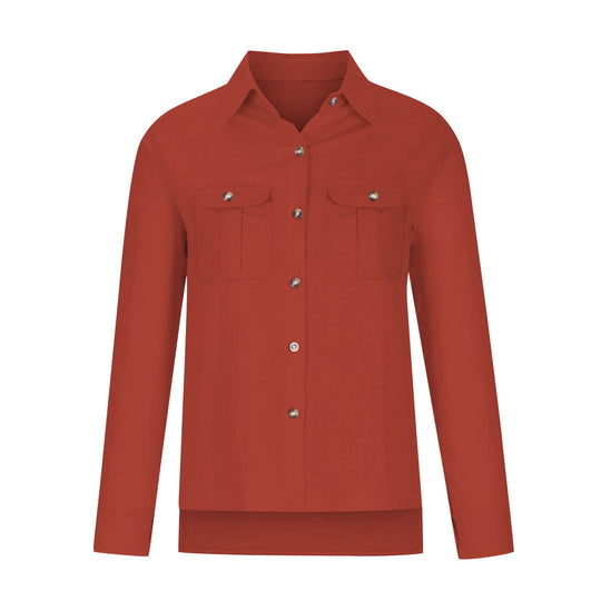 Damen Leichte Oversize-Hemdbluse aus Baumwollmischung mit Brusttaschen EB