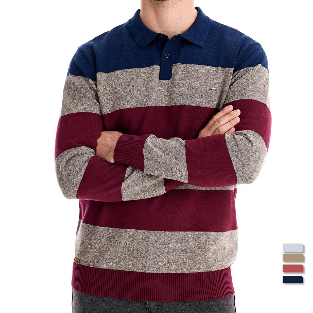 Herren Langarm-Polo-Shirt mit modischem Streifendesign EB