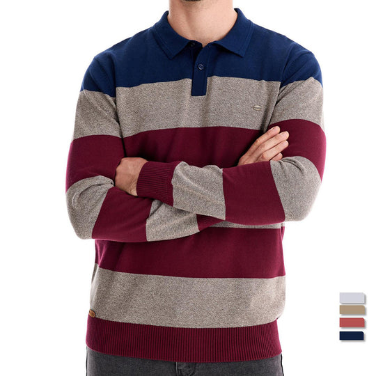Herren Langarm-Polo-Shirt mit modischem Streifendesign EB