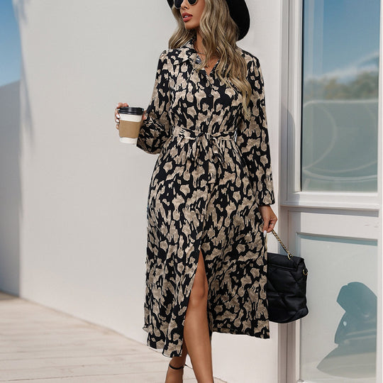 Damen Maxikleid mit elegantem Taillengürtel und stylischem Schlitzdesign EB