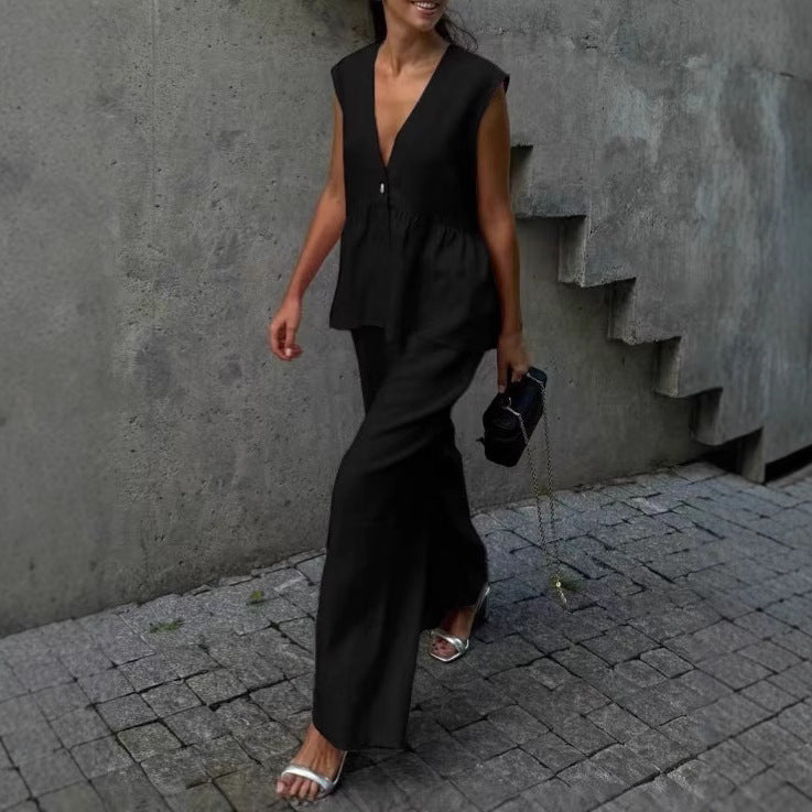 Damen lässiger und eleganter Zweiteiler aus Leinen EB