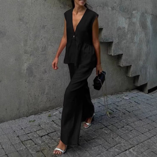 Damen lässiger und eleganter Zweiteiler aus Leinen EB