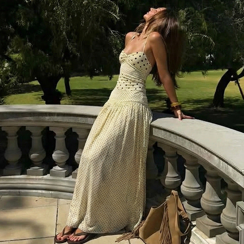 Damen Maxikleid mit verspielten Polka-Dots und schickem Halterdesign EB