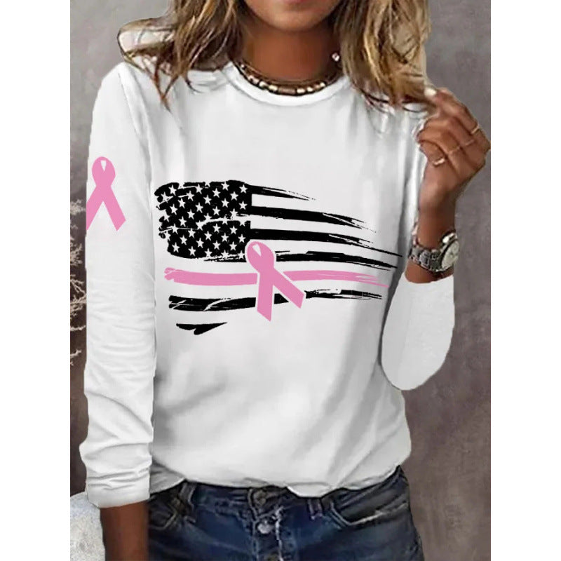 Damen lässiges T-Shirt mit kreativem Flaggen- und Schleifen-Design EB