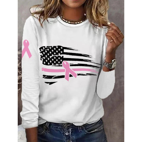Damen lässiges T-Shirt mit kreativem Flaggen- und Schleifen-Design EB