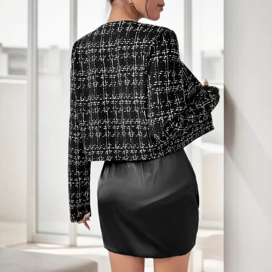 Damen elegante Übergangsjacke mit strukturiertem Muster und goldenen Knöpfen EB